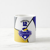 Blauw, geel, wit en grijs volleybalontwerp koffiemok (Center)