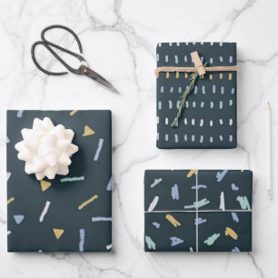 Blauw geel wit geometrisch inpakpapier vel