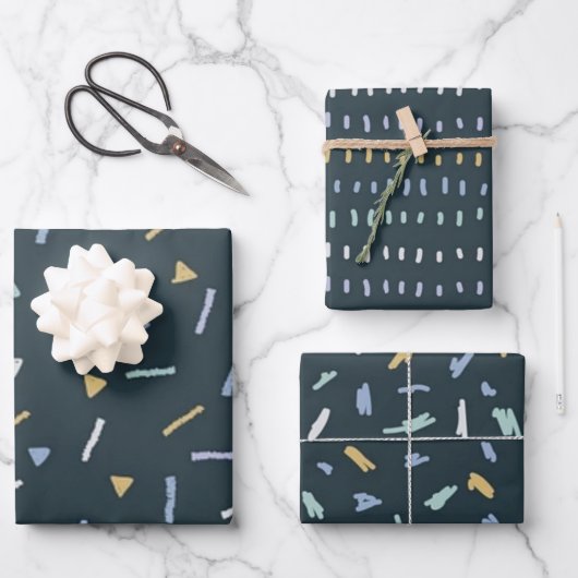 Blauw geel wit geometrisch inpakpapier vel (Voorkant)