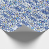 Blauw Geel Wit Mediterraans Mozaïek Tegels Cadeaupapier (Hoek)