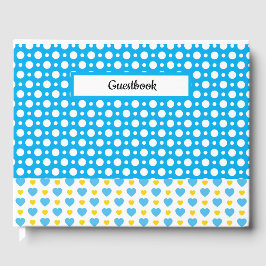 BLAUW GEEL WIT POLKA DOTS & HEARTS GASTENBOEK