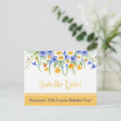 Blauw Geel Wit Wildflowers Save the Date Aankondigingskaart (Staand voorkant)