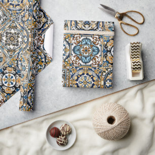 Blauw Geel Wit Zwart Azuleju Spaans Marokkaans Cadeaupapier