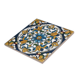 Blauw Geel Wit Zwart Azuleju Spaans Marokkaans Tegeltje