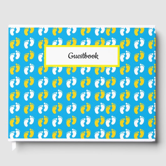 BLAUW GEEL WITTE BABY VOETEN GASTENBOEK (Voorkant)