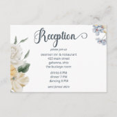 Blauw Geel & Witte Bloemige Trouwreceptie Informatiekaartje (Voorkant)