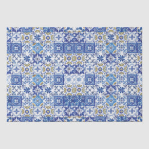Blauw Geel Witte Middellandse Zee Mozaïek Tegels  Tissuepapier