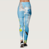 Blauw Geel Witte Moderne Abstracte Kunst Leggings (Achterkant)