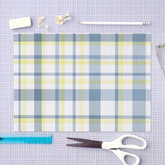 Blauw Geel Witte Waterverf Plaid Tissuepapier (Craft)