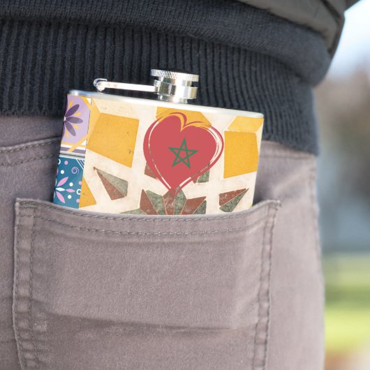 Blauw & Geel Zellij Mozaïek Patroon Heupfles (Voorbeeld)