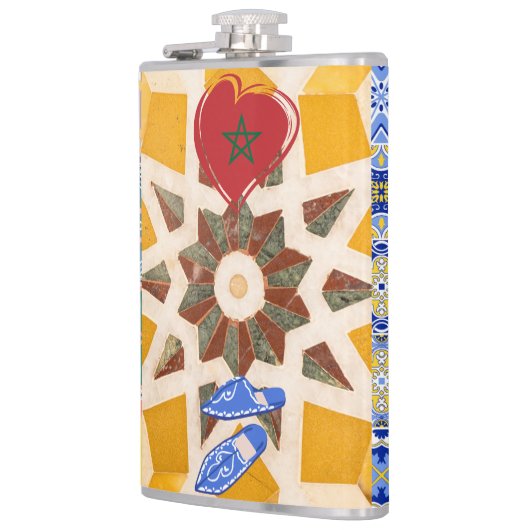 Blauw & Geel Zellij Mozaïek Patroon Heupfles (Links)