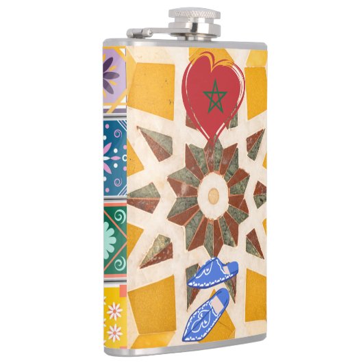 Blauw & Geel Zellij Mozaïek Patroon Heupfles (Rechts)