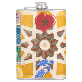 Blauw & Geel Zellij Mozaïek Patroon Heupfles