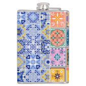 Blauw & Geel Zellij Mozaïek Patroon Heupfles (Achterkant)