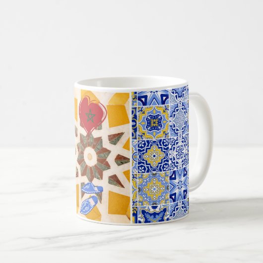 Blauw & Geel Zellij Mozaïek Patroon Koffiemok (Voorkant rechts)