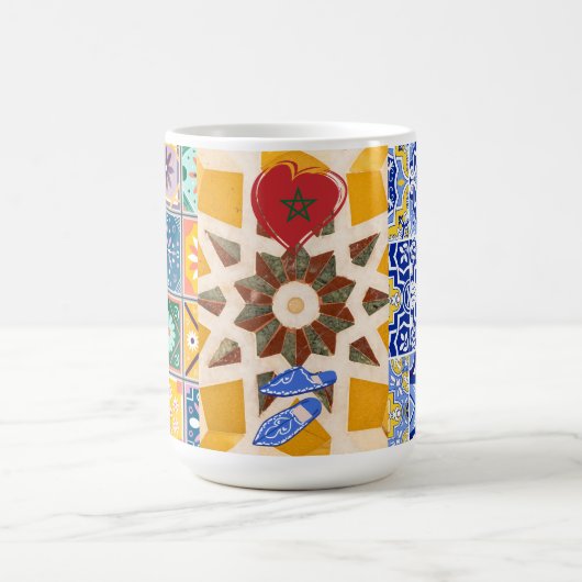 Blauw & Geel Zellij Mozaïek Patroon Koffiemok (Center)