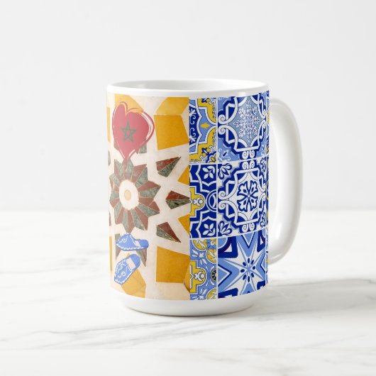 Blauw & Geel Zellij Mozaïek Patroon Koffiemok (Voorkant rechts)