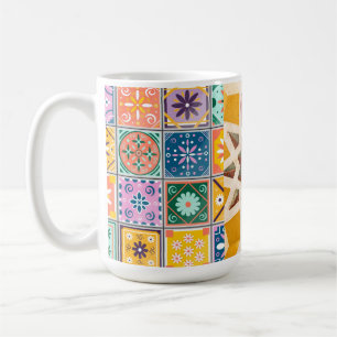 Blauw & Geel Zellij Mozaïek Patroon Koffiemok
