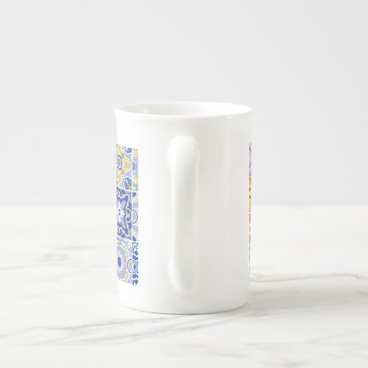 Blauw & Geel Zellij Mozaïek Patroon Porselein Kop (Achterkant)