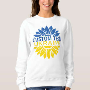 Blauw/geel zonnebloem Aangepaste tekst.  Trui