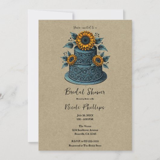 Blauw & Geel Zonnebloem Meerlaags Bruidsdouche Cak Kaart (Voorkant)