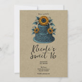 Blauw Geel Zonnebloem Tier Cake Sweet 16 Verjaarda Kaart (Voorkant)