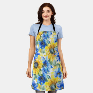 Blauw Geel Zonnebloemen Bloemstuk Schort