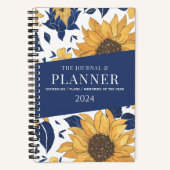 Blauw Geel Zonnebloemen Eenvoudig Elegant Esthetis Notitieboek (Voorkant)