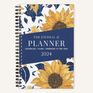 Blauw Geel Zonnebloemen Eenvoudig Elegant Esthetis Notitieboek