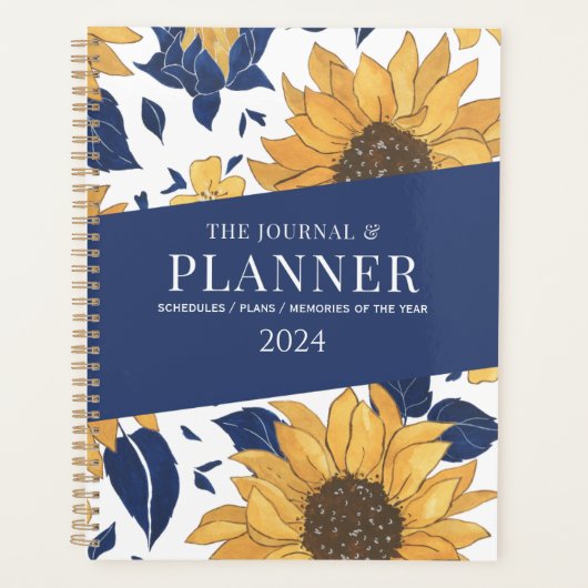Blauw Geel Zonnebloemen Eenvoudig Elegant Esthetis Planner (Voorkant)