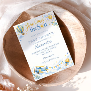 Blauw Geel Zonneschijn Avontuur Baby Shower Kaart