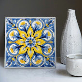 Blauw Geel Zonnig Azulejos Elegantie Tegeltje
