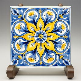 Blauw Geel Zonnig Azulejos Elegantie Tegeltje