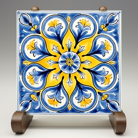 Blauw Geel Zonnig Azulejos Elegantie Tegeltje