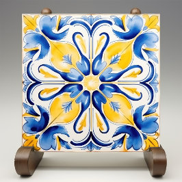Blauw Geel Zonnig Azulejos Elegantie Tegeltje