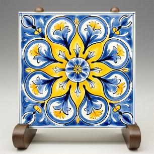 Blauw Geel Zonnige Azulejos Elegantie Tegeltje