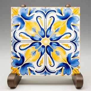 Blauw Geel Zonnige Azulejos Elegantie Tegeltje