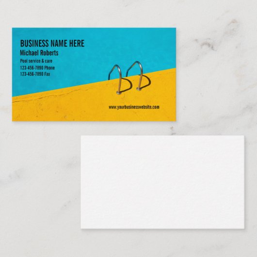 Blauw geel zwembad zorg aqua diensten foto visitekaartje (Voorkant / Achterkant)