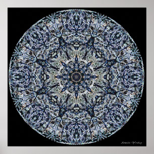 Blauw-geelglas Mandala Poster
