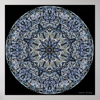 Blauw-geelglas Mandala Poster