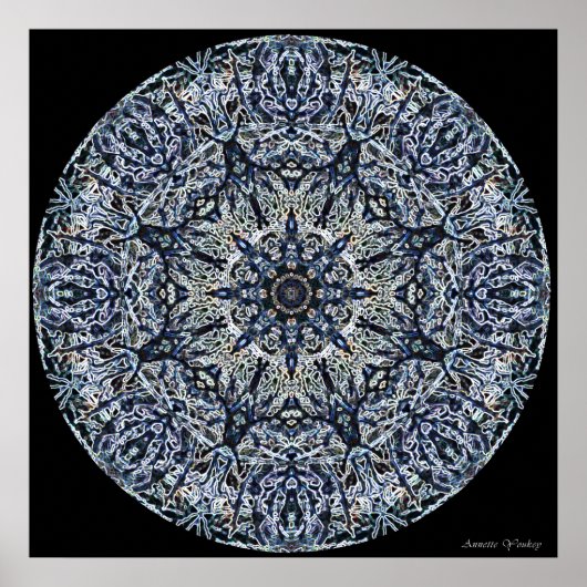 Blauw-geelglas Mandala Poster (Voorkant)