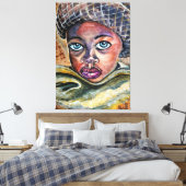 Blauw-geesterd klein meisje met Pet - Waterverf ku Canvas Afdruk (Insitu (Slaapkamer))