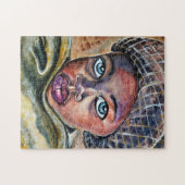 Blauw-geesterd klein meisje met Pet - Waterverf ku Legpuzzel (Horizontaal)