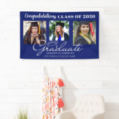 Blauw Gefeliciteerd Afgestudeerde 3 Foto Afstudere Spandoek (Insitu)