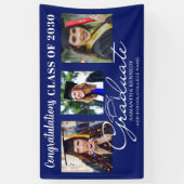 Blauw Gefeliciteerd Afgestudeerde 3 Foto Afstudere Spandoek (Verticaal)