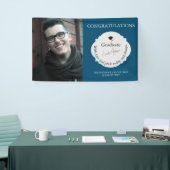 Blauw Gefeliciteerd Afstuderen Foto Afstuderen Spandoek (Beurs)