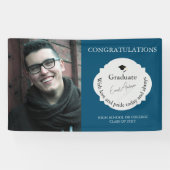 Blauw Gefeliciteerd Afstuderen Foto Afstuderen Spandoek (Horizontaal)