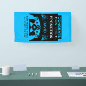 Blauw gefeliciteerd met de promotie spandoek (Beurs)