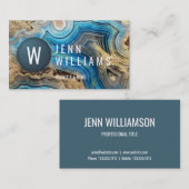 Blauw gegeode modern aqua visitekaartje goud (Voorkant / Achterkant)