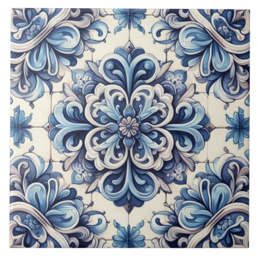 Blauw geglazuurd Talavera Mexicaans aardewerk Tegeltje (Voorkant)